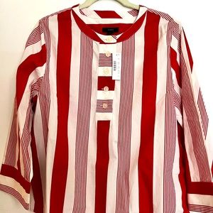 J Crew Red and white striped button front cotton shirt size M Medium NWT